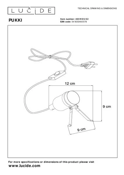 Lucide PUKKI - Lampe de table - LED - E27 - 1x5W 2200K - Or Mat / Laiton - TECHNISCH